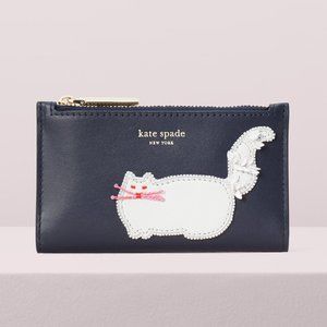 Kate Spade Beaded Cat Small Slim Bifold Wallet